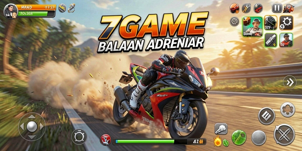 Tampilan gameplay balapan motor yang intens dan penuh aksi.