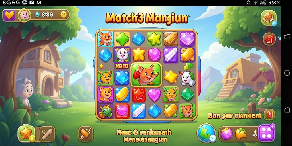Tampilan gameplay Match-3 yang seru dan menantang di 8G8G.