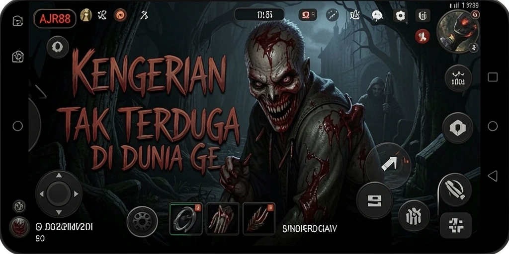 Tangkapan layar utama AJR88 menampilkan adegan gelap dan menakutkan dari gameplay.