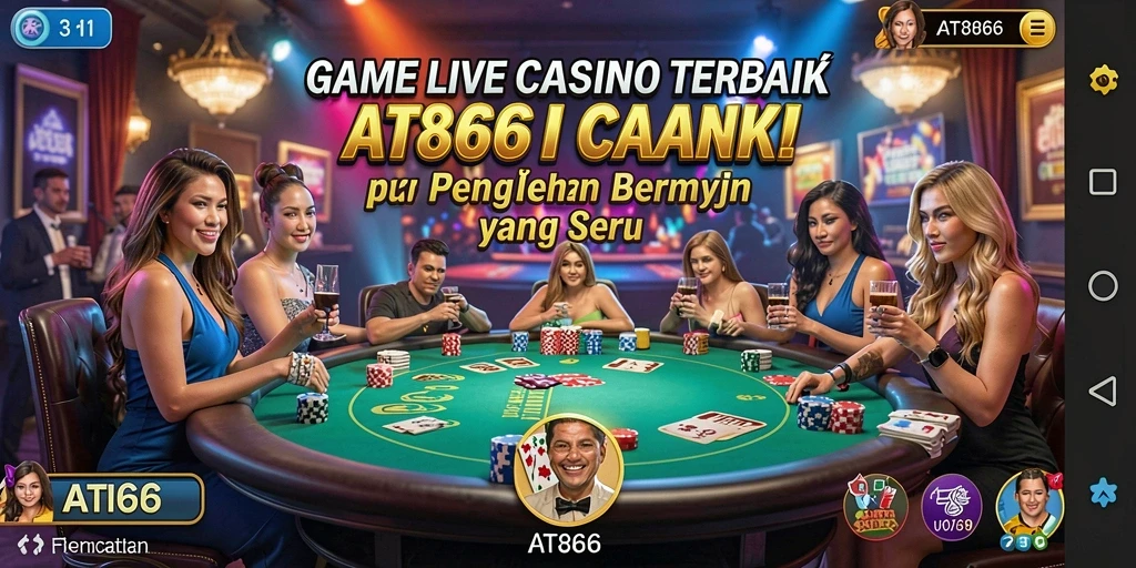 Tampilan gameplay AT866 dengan dealer langsung yang profesional di meja permainan.