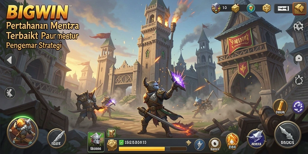 Tampilan gameplay yang menampilkan menara dan gelombang musuh.
