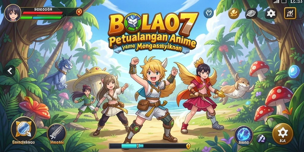 Screenshot BOLA07 menampilkan aksi karakter Anime yang dinamis dan penuh warna.