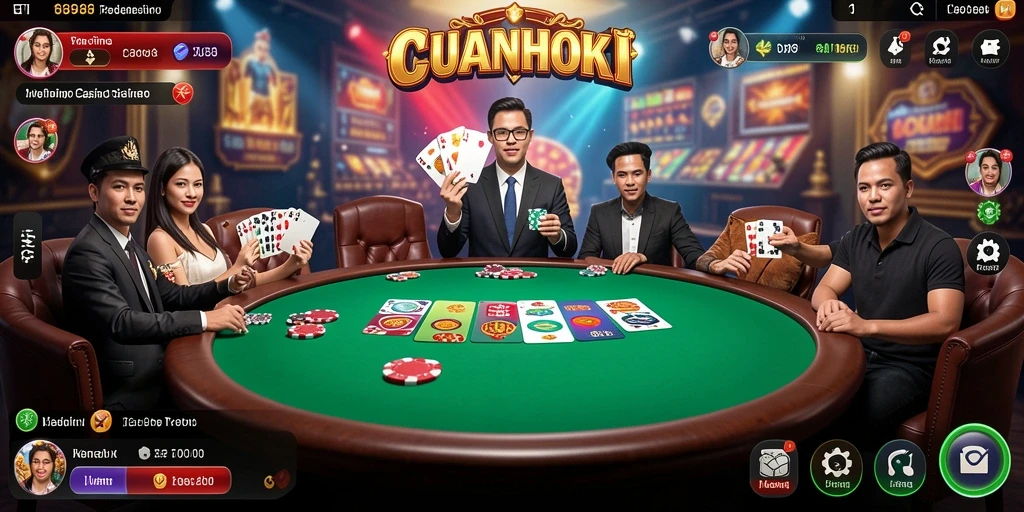 Tangkapan layar CUANHOKI menunjukkan dealer dan pemain berinteraksi dalam permainan Live Casino yang mendebarkan.