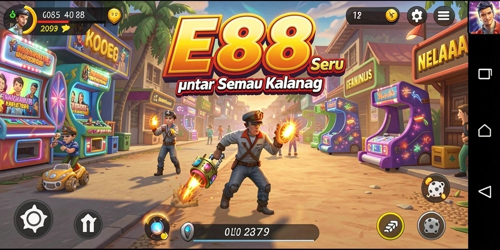 Tangkapan layar E88 menampilkan gameplay seru dalam level yang penuh warna.