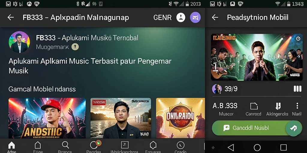 Screenshot menunjukkan antarmuka FB333 dengan berbagai pilihan lagu.