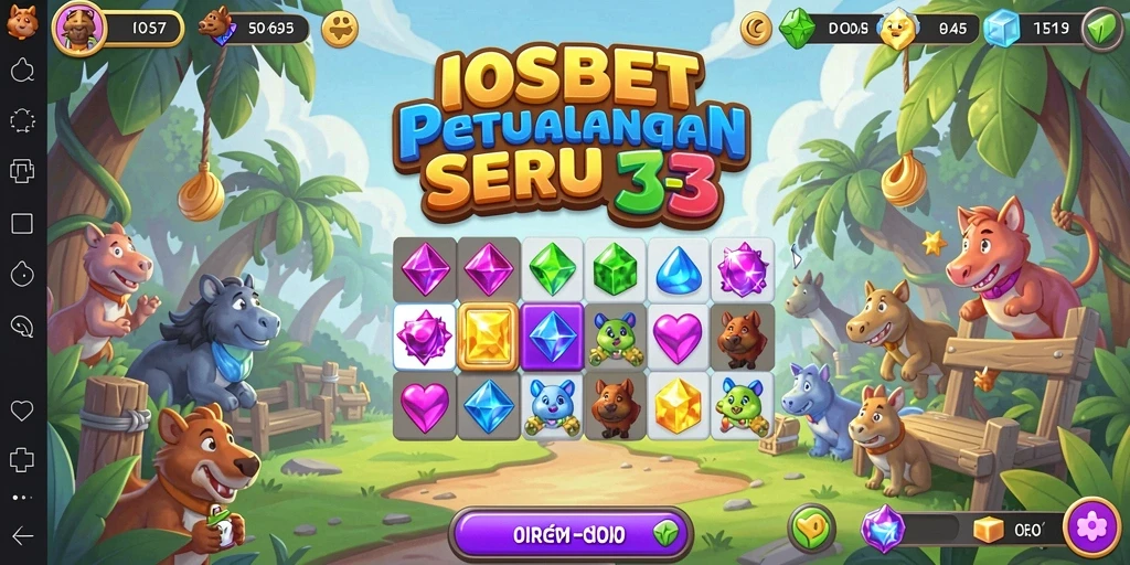 Screenshot menunjukkan gameplay penuh warna dari game Match-3 IOSBET.