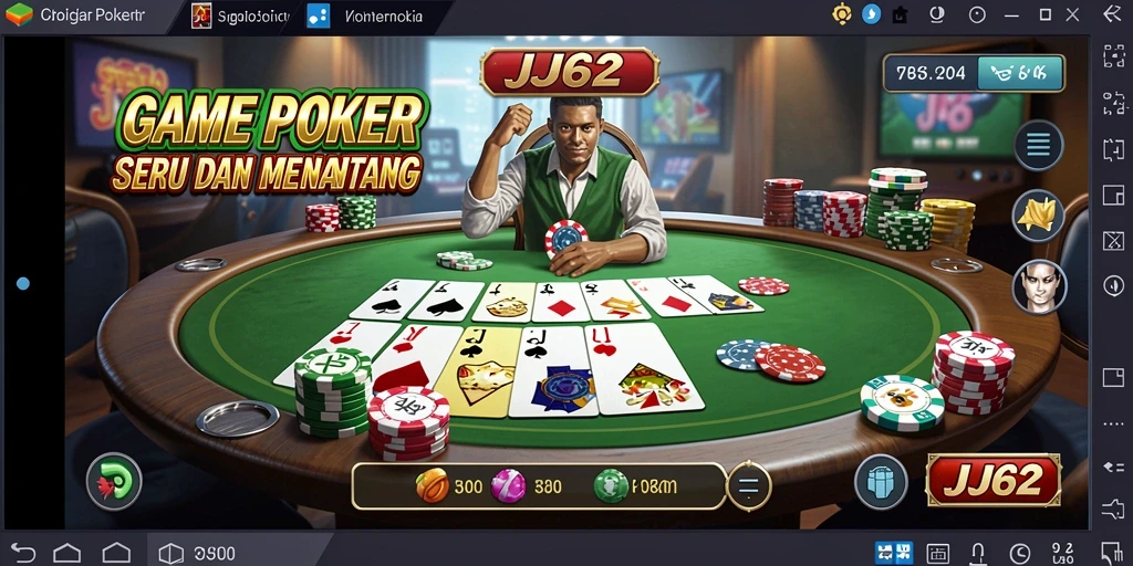 Tampilan gameplay Poker intens di JJ62 dengan grafik menawan.