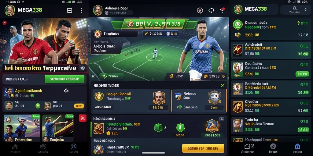 Tampilan antarmuka aplikasi MEGA338 dengan fitur sportsbook yang menarik.