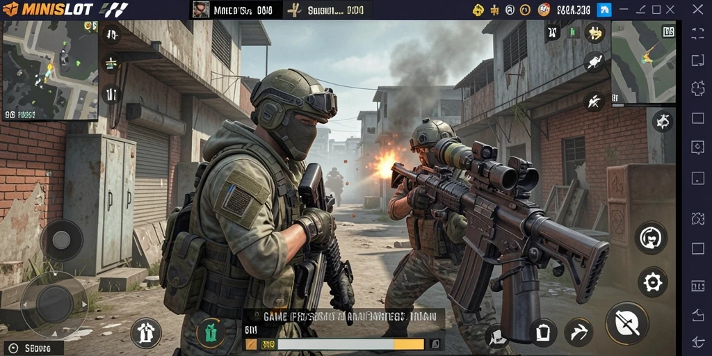 Tangkapan layar gameplay MINISLOT menunjukkan aksi pertempuran yang mendebarkan.