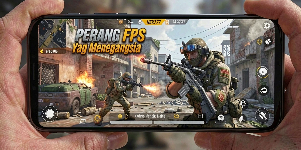 Screenshot NEX777 menampilkan aksi tembak-menembak yang intens dalam gameplay FPS.
