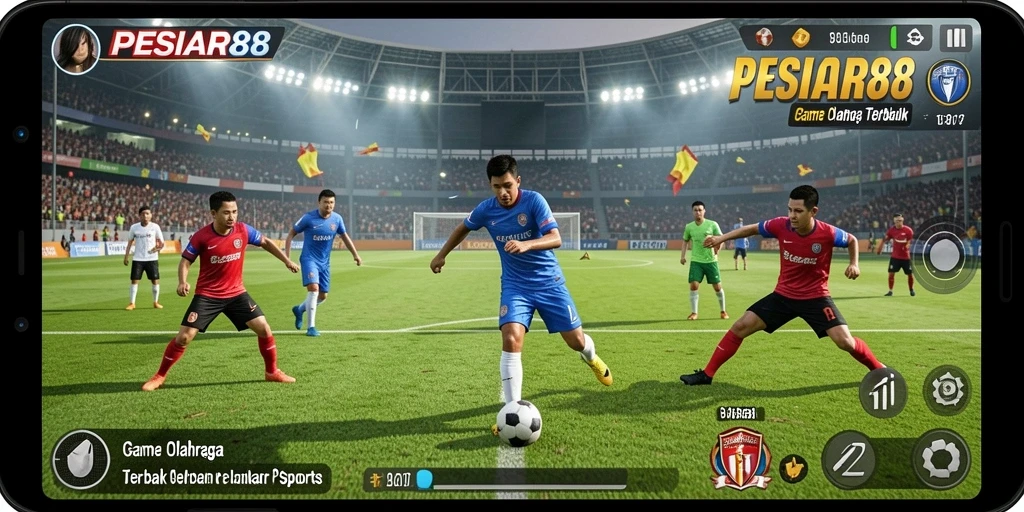 Screenshot gameplay PESIAR88 menunjukkan aksi olahraga yang mendebarkan.