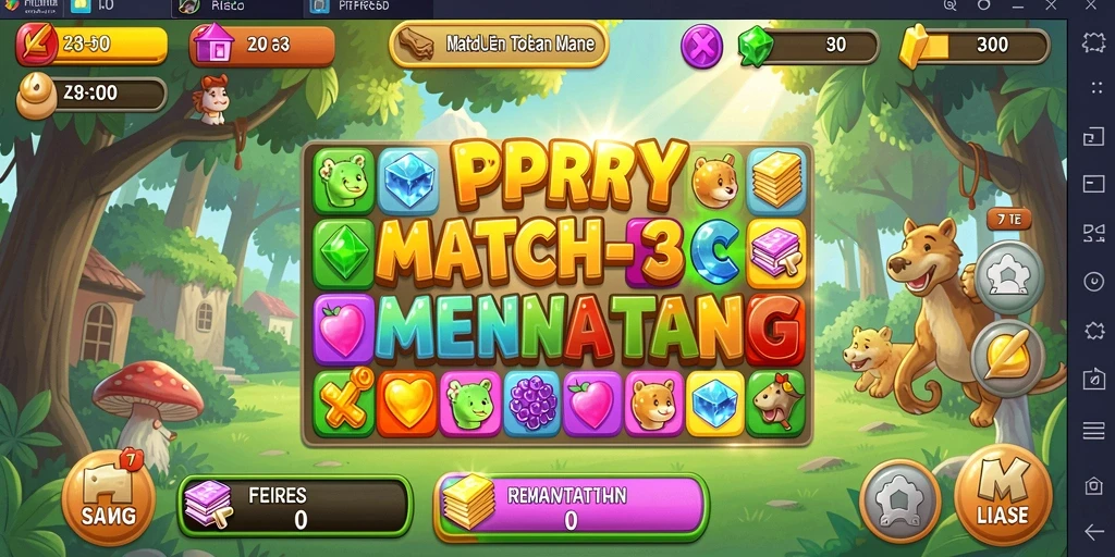 Screenshot PPRRYY menampilkan tingkat permainan Match-3 yang menawan.