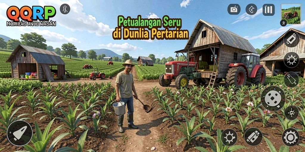 Screenshot utama QQRP menampilkan gameplay bertani yang seru dan interaktif.