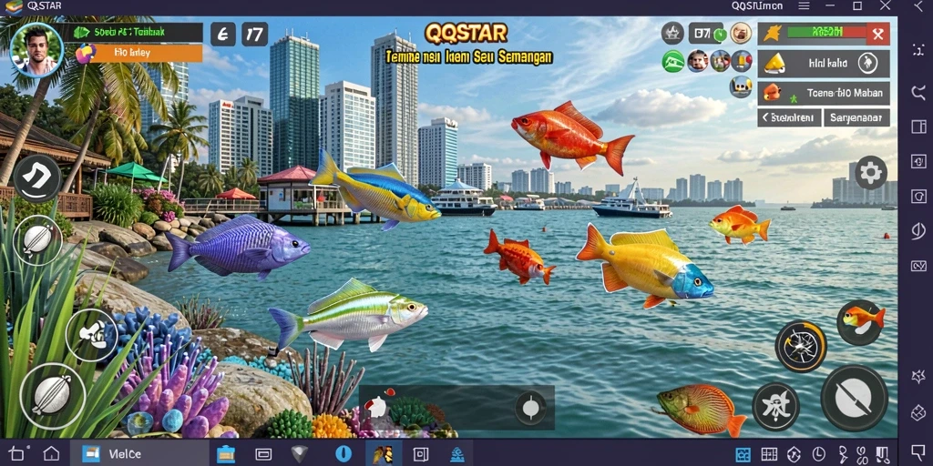Screenshot gameplay menarik dari QQSTAR saat berburu ikan.